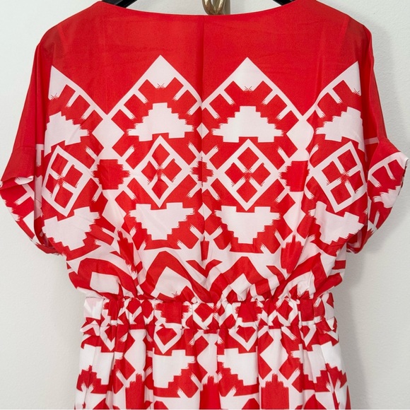 NWOT Eliza J Aztec Pattern Round Neck Batwing Sleeve Pleated Waist Shift Dress 4 - Picture 9 of 12